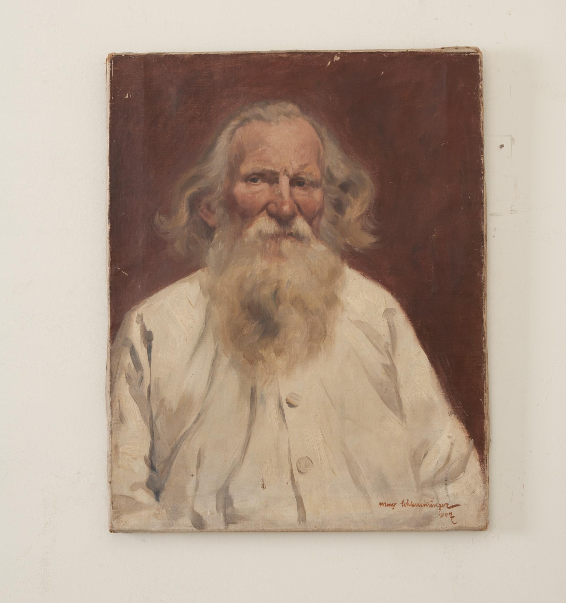 A wonderful original oil on canvas portrait of a man by painter Max Schlemminger, signed by the artist and dated 1907. Max Schlemminger was an artist born in Germany in 1880 and passed away in 1960 at the age of 80. His paintings have been sold at