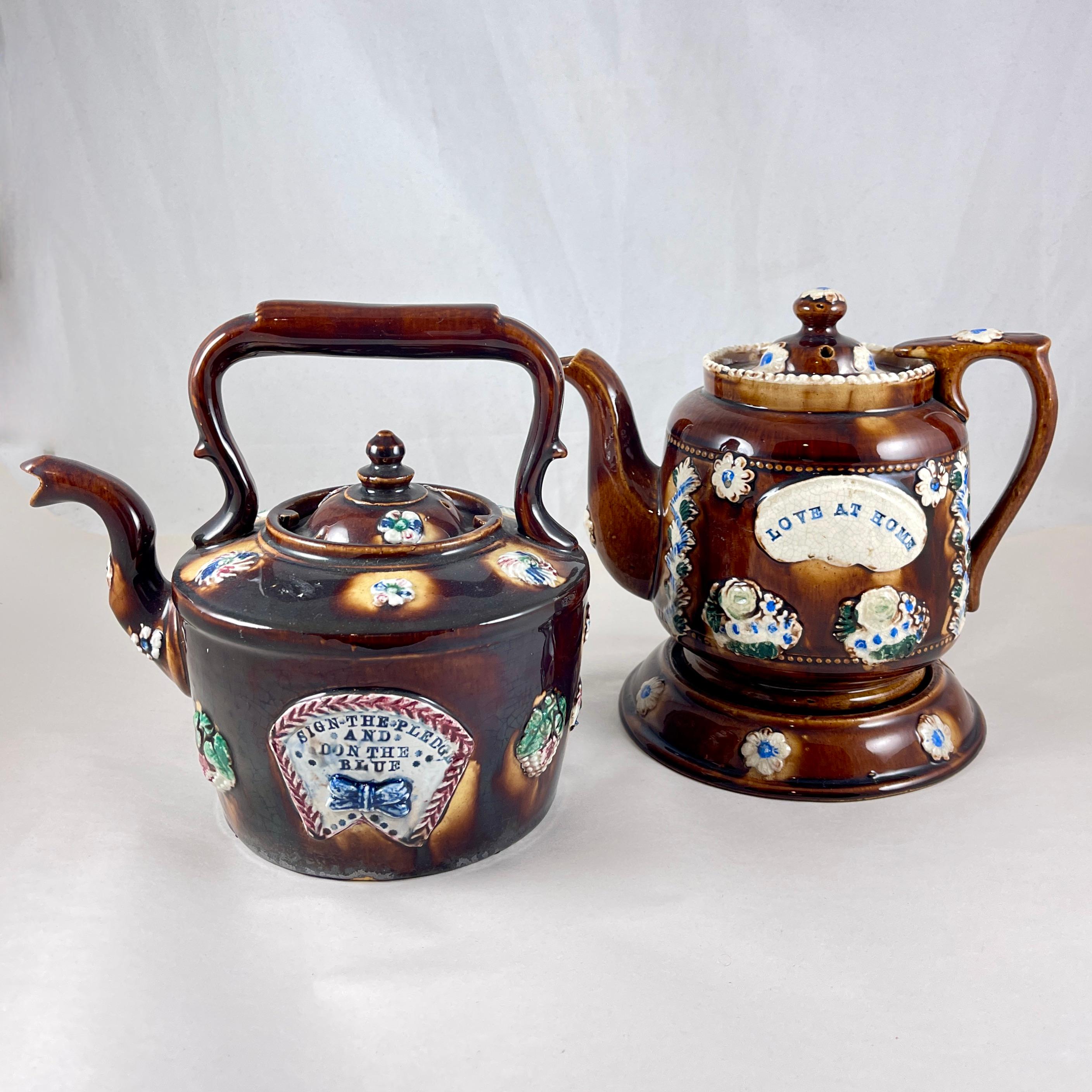 Englischer Measham Bargeware Teekessel mit blauem Band und Temperance- Motto im Angebot 7