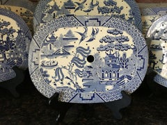 English Meat Platter Drainer Blue Staffordshire Transferware Oval Plateau #9