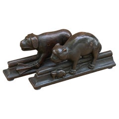 Antique English Medieval Extremely Rare Church Pew Animal Carvings