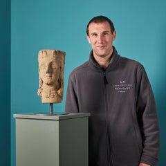 English Medieval Stone Head Mounted onto Steel Stand