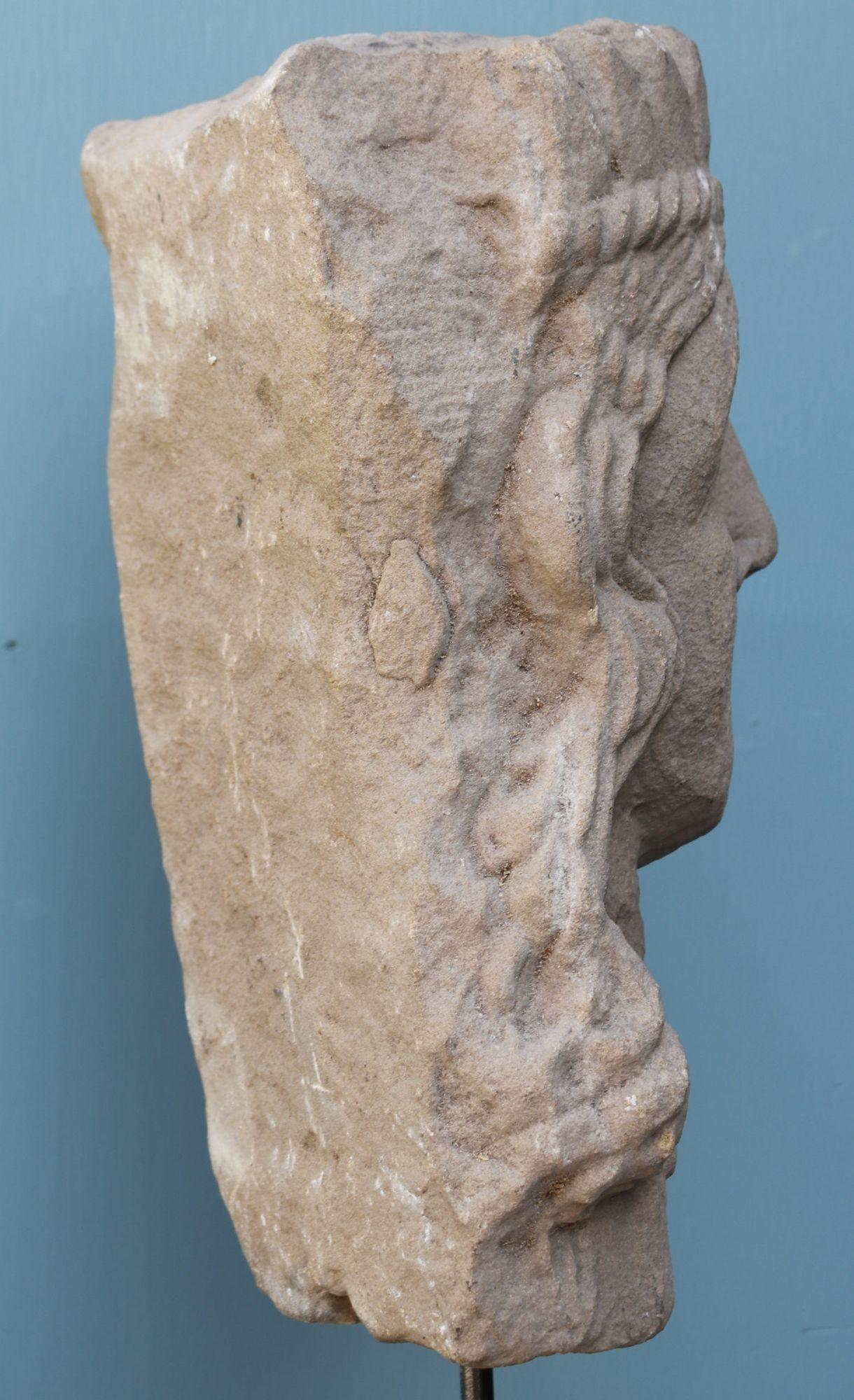 Hand-Crafted English Medieval Stone Head Mounted onto Steel Stand For Sale