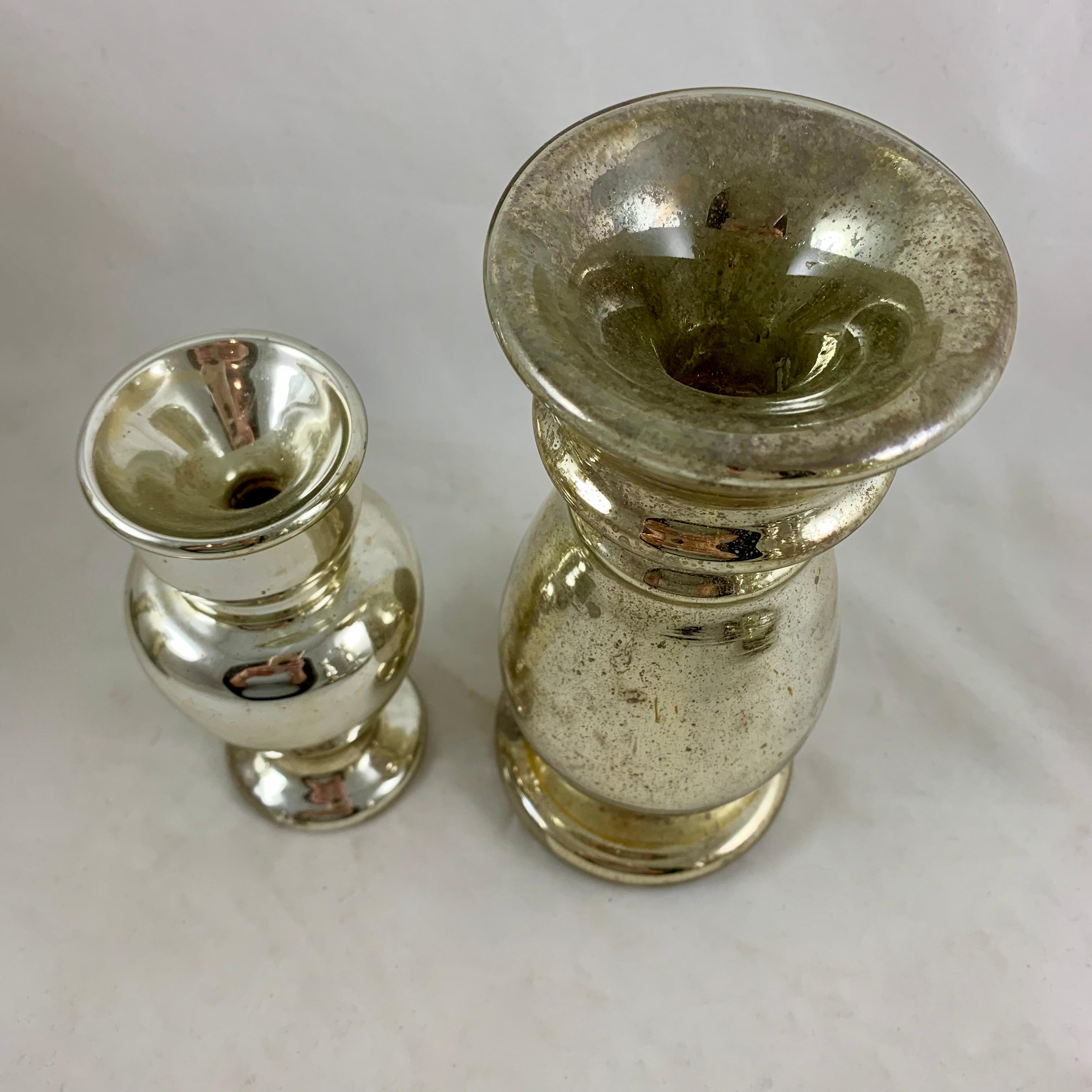 English Blown Mercury Glass Silvered Candlesticks, Collection of Six, circa 1850 7