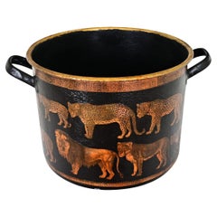 English Metal Bucket with Big Cat Decoupage