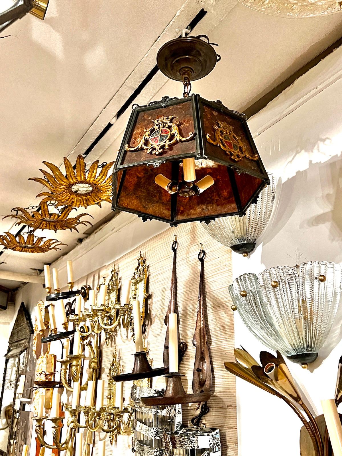 English Mica and Bronze Lantern In Good Condition For Sale In New York, NY