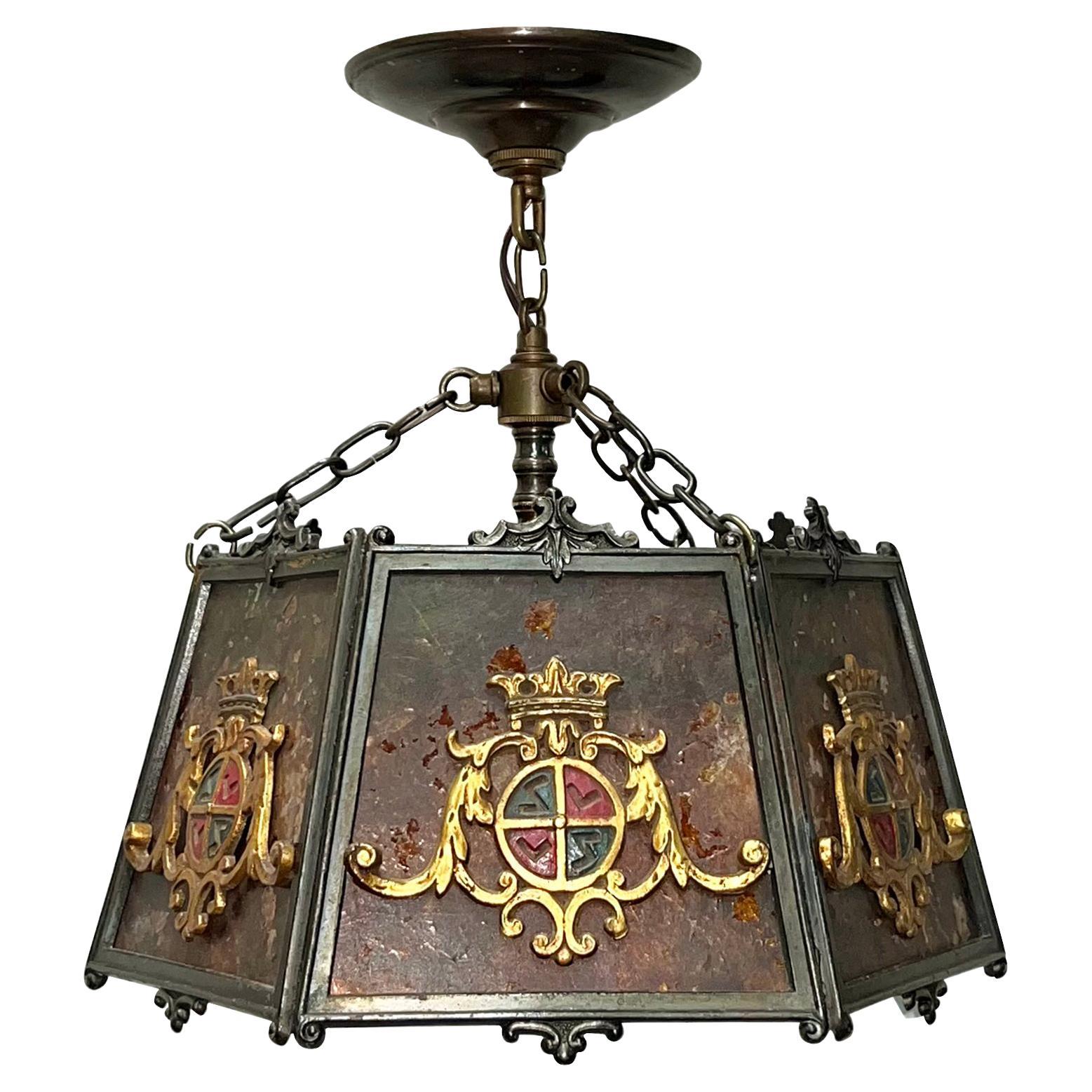 English Mica and Bronze Lantern For Sale