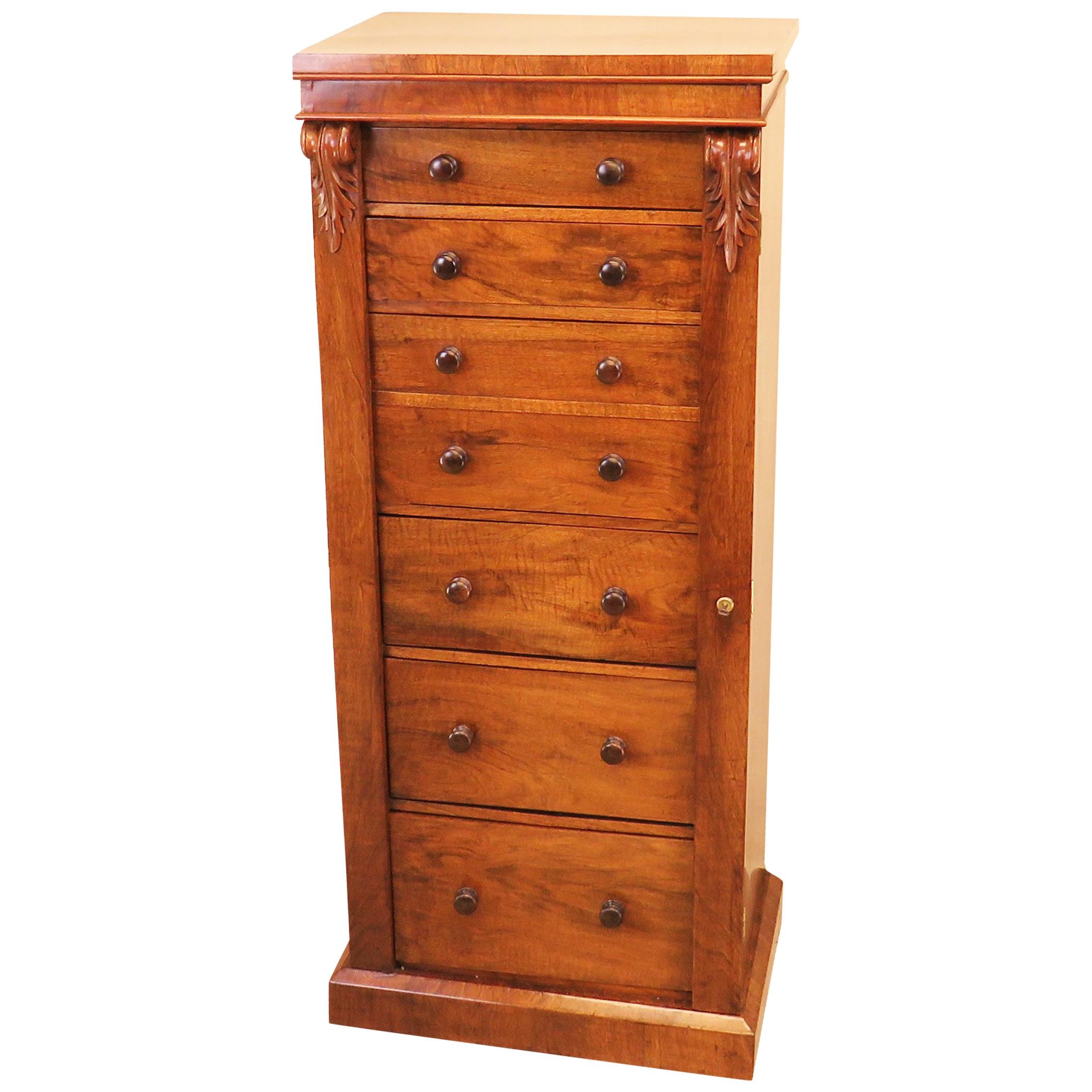 English Mid 19th Century Antique Walnut Wellington Chest Of