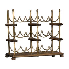 English Mid-19th Century Brass and Mahogany Table Top Wine Rack