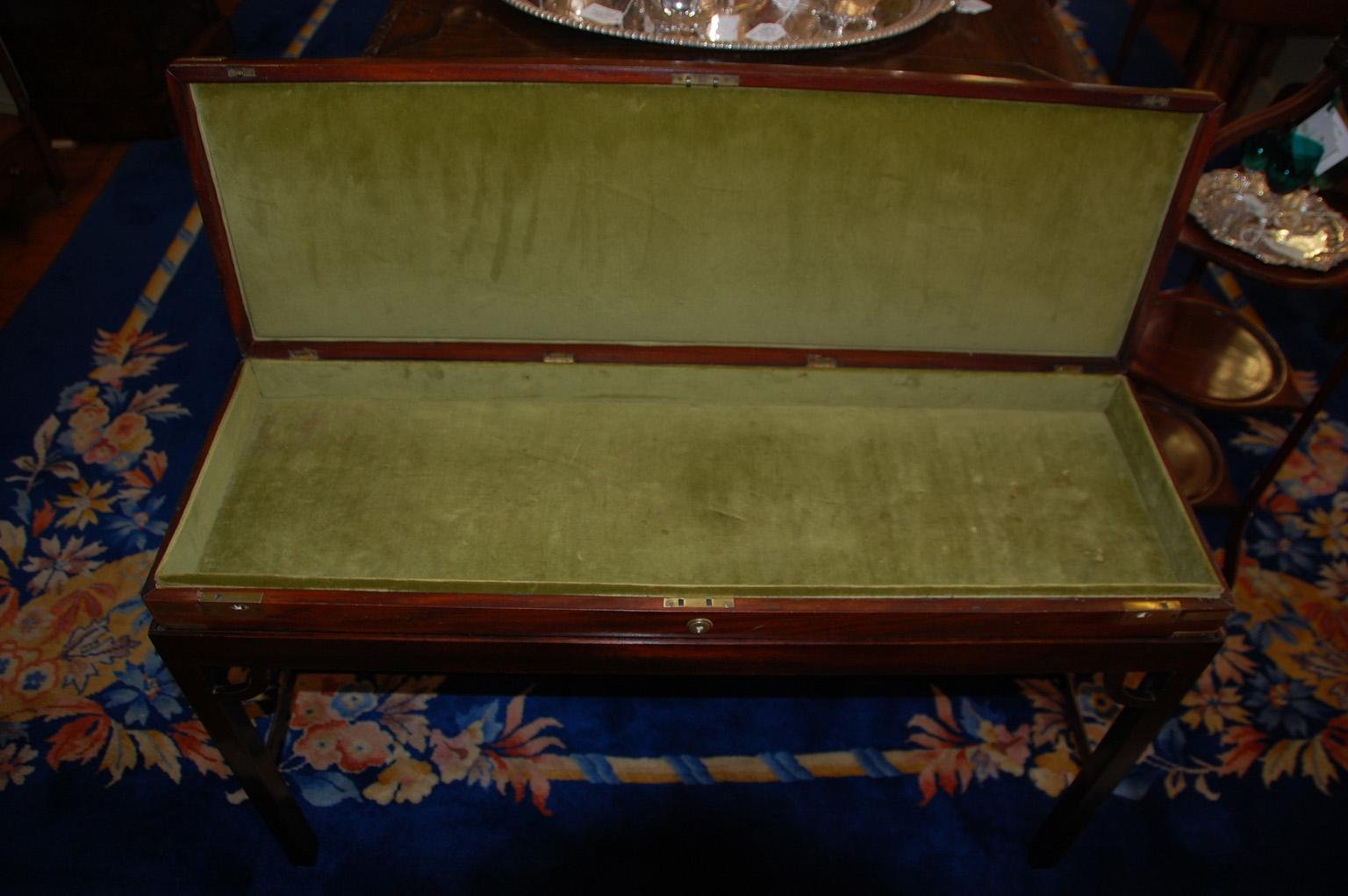 English Mid 19th Century Brass Bound Mahogany Gun Box on Custom Made Stand For Sale 2