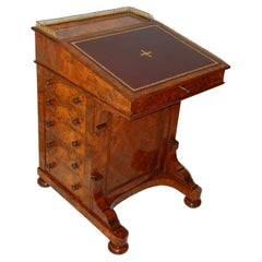Antique English Mid-19th Century Burl Walnut Davenport Desk with Leathered Writing Slope