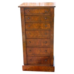 Antique English Mid 19th Century Burl Walnut Wellington Chest of Seven Graduated Drawers