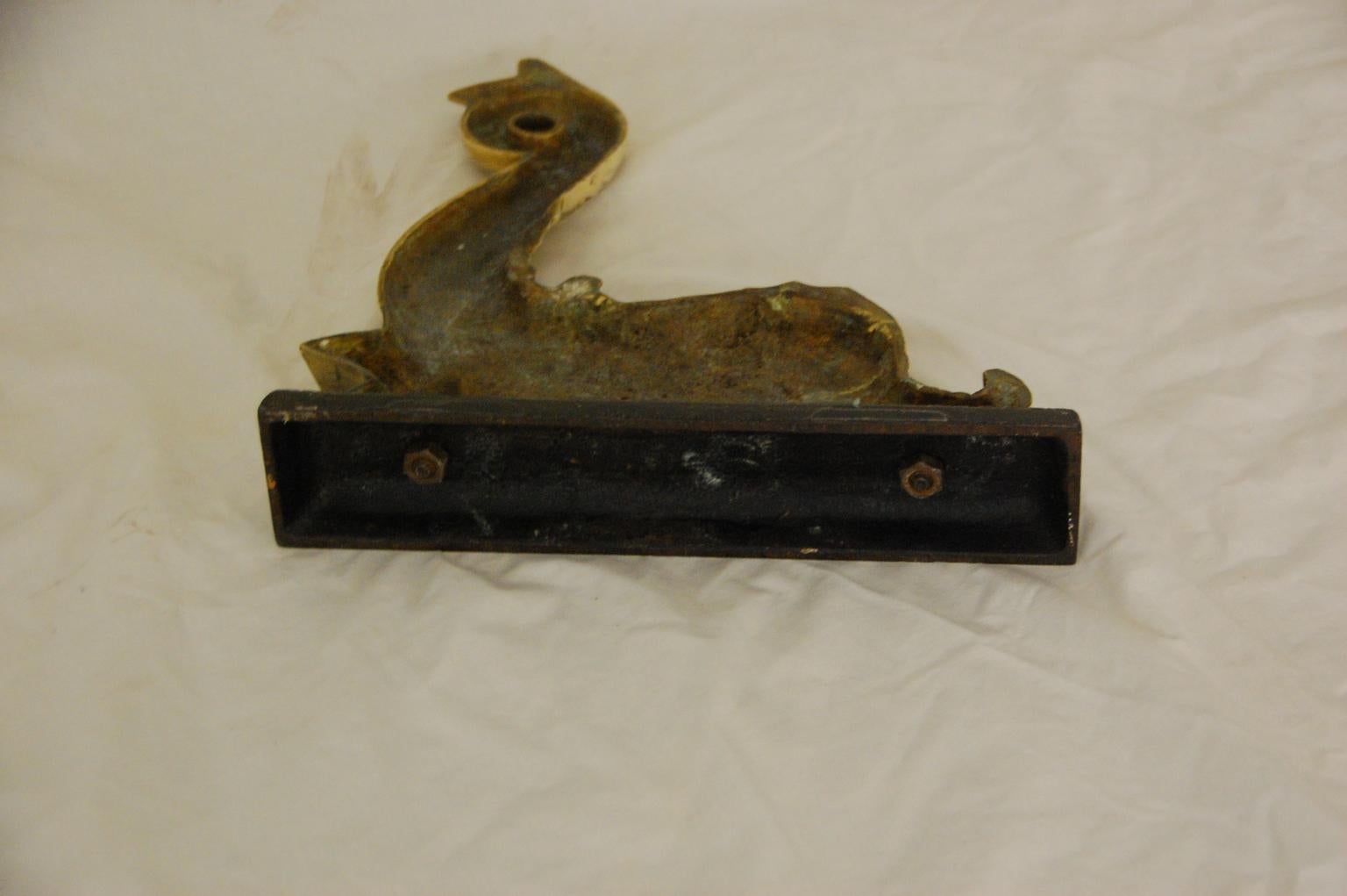 English Mid-19th Century Cast Brass Dolphin Doorstop on Cast Iron Plinth 1