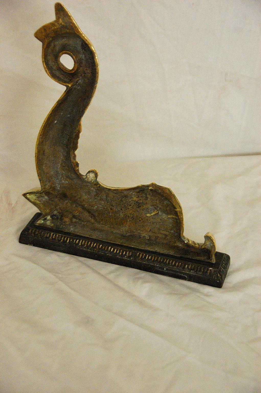 English Mid-19th Century Cast Brass Dolphin Doorstop on Cast Iron Plinth 2