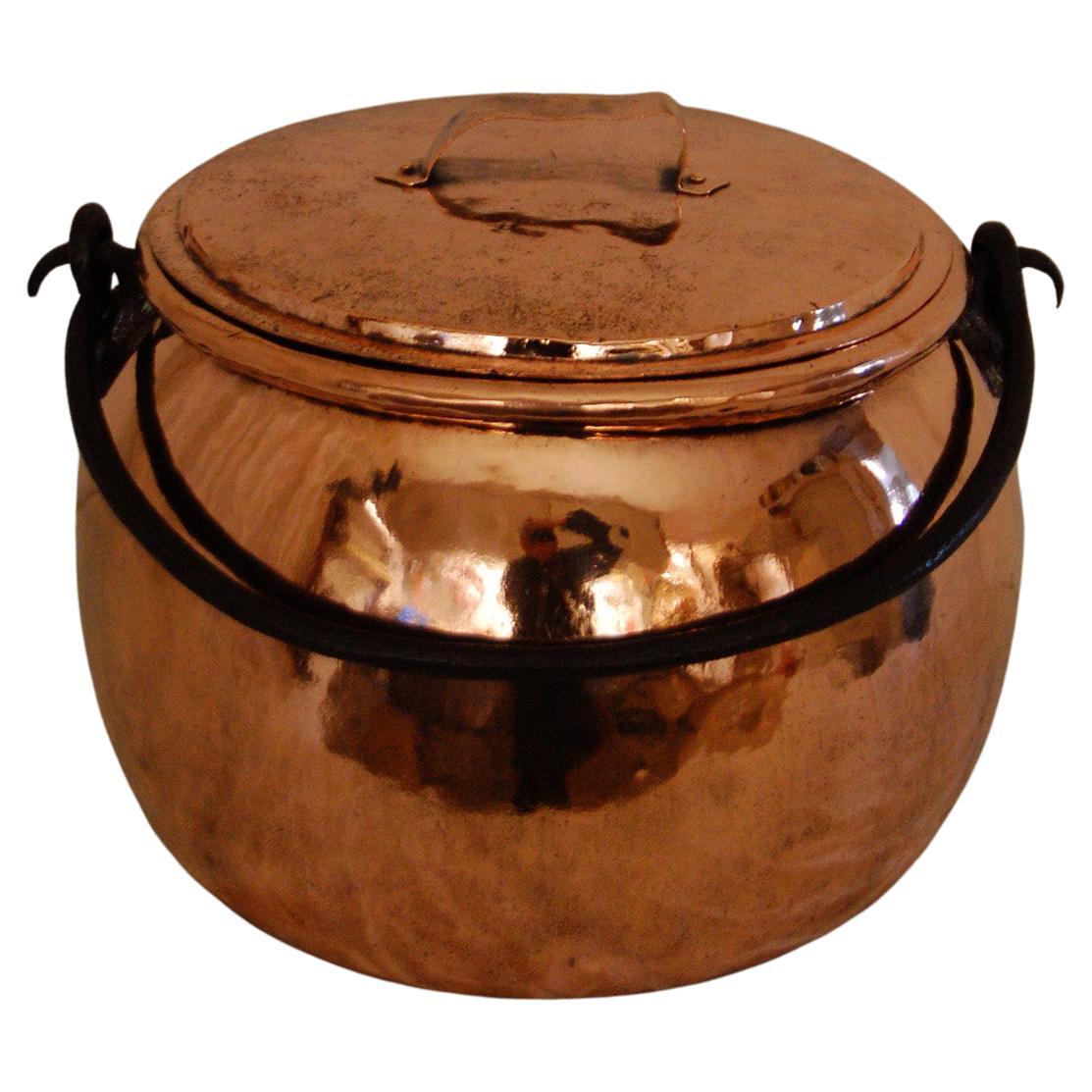 English Mid 19th Century Copper Bellied Cauldron and Lid