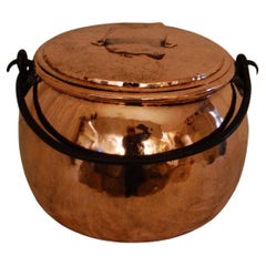 Used English Mid 19th Century Copper Bellied Cauldron and Lid