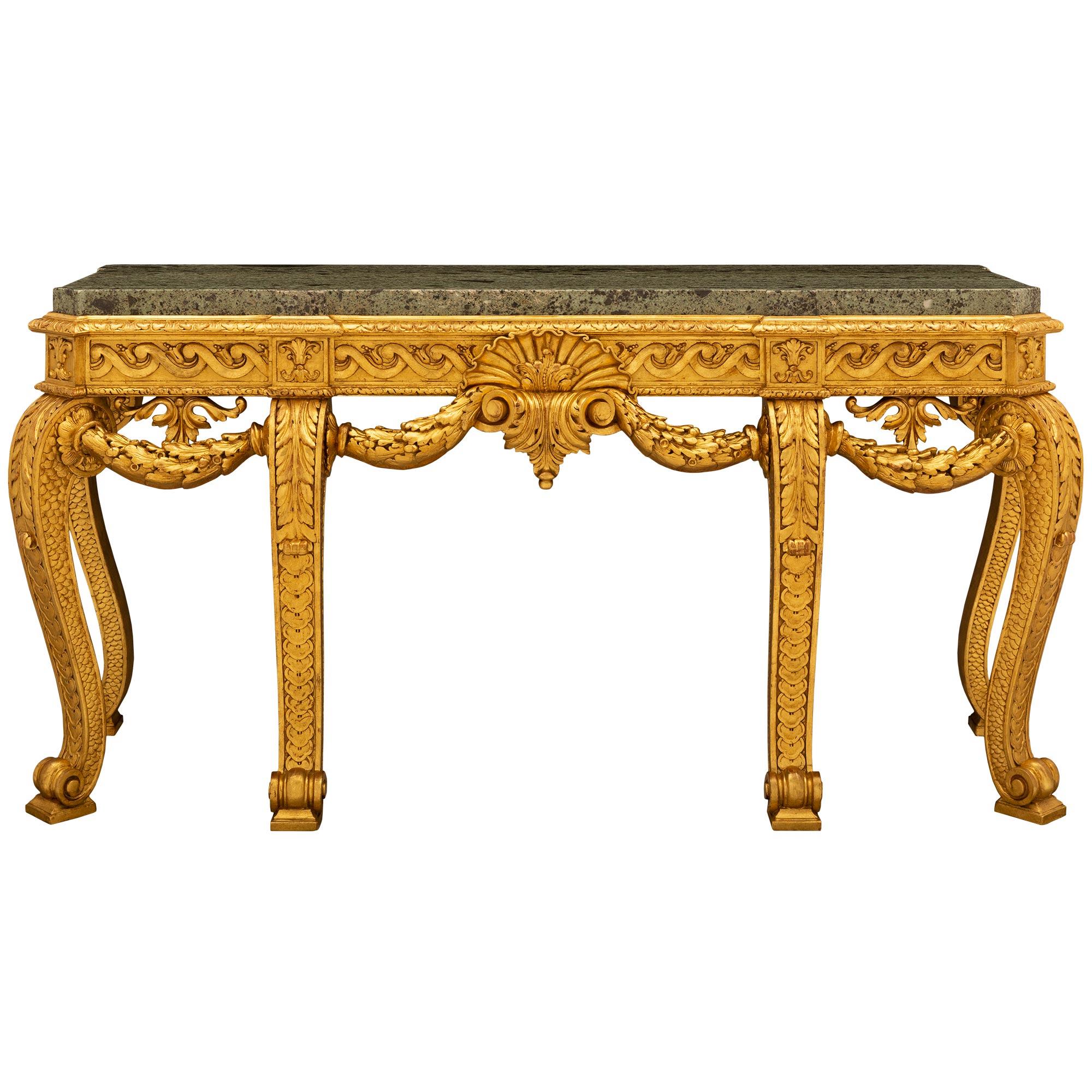 English Mid 19th Century George II St. Giltwood And Marble Console In Good Condition For Sale In West Palm Beach, FL