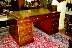 English Mid 19th Century Mahogany Partners Desk in Three Parts, Tooled Leather