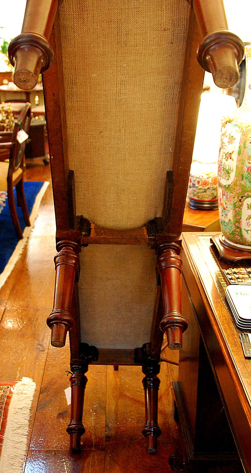 English Mid-19th Century Mahogany Upholstered, Long Bench 1
