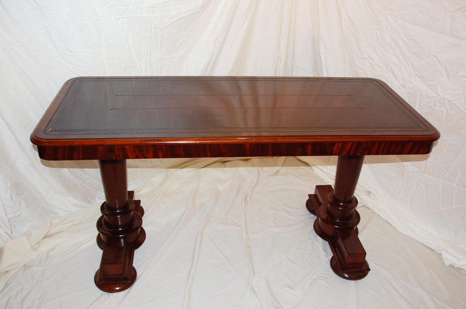 English Mid-19th Century Mahogany Writing, Library or Sofa Table Pedestal Ends In Good Condition For Sale In Wells, ME