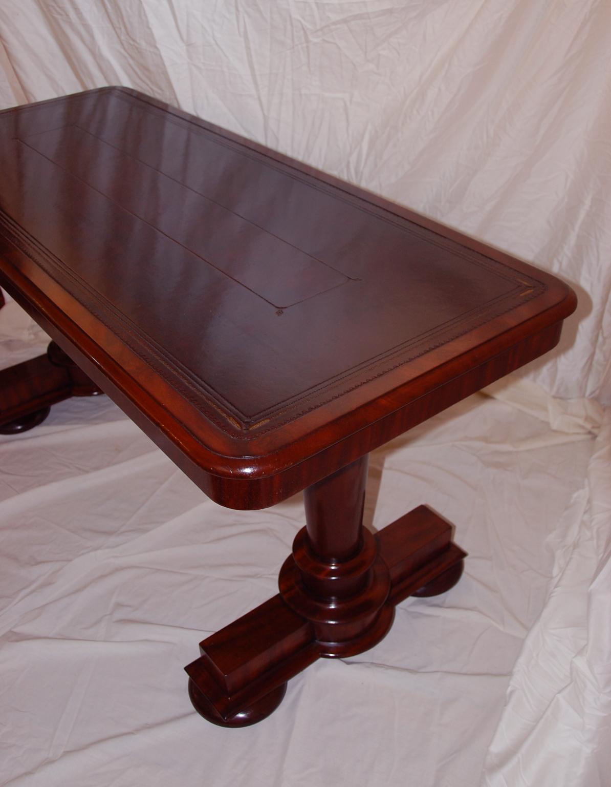 Cowhide English Mid-19th Century Mahogany Writing, Library or Sofa Table Pedestal Ends For Sale