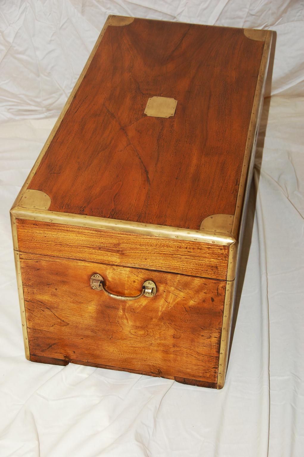 Campaign English Mid-19th Century Military Camphor Wood Brass Bound Chest or Trunk 