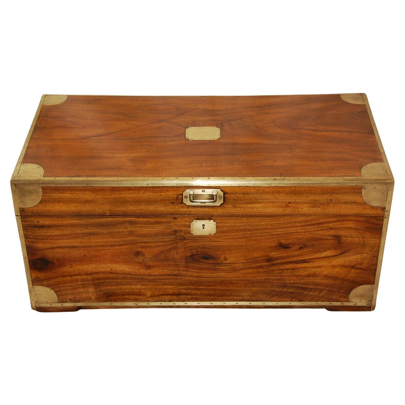 English Mid-19th Century Military Camphor Wood Brass Bound Chest or Trunk 