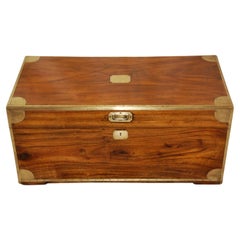 Antique English Mid-19th Century Military Camphor Wood Brass Bound Chest or Trunk 