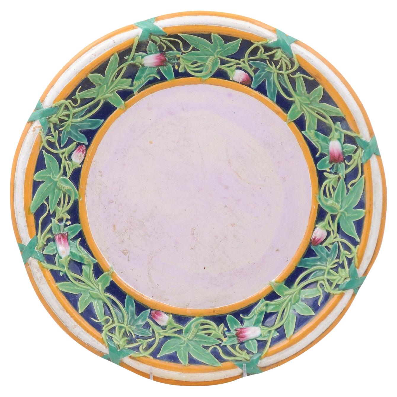 English Mid 19th Century Minton Majolica Platter with Floral Motifs