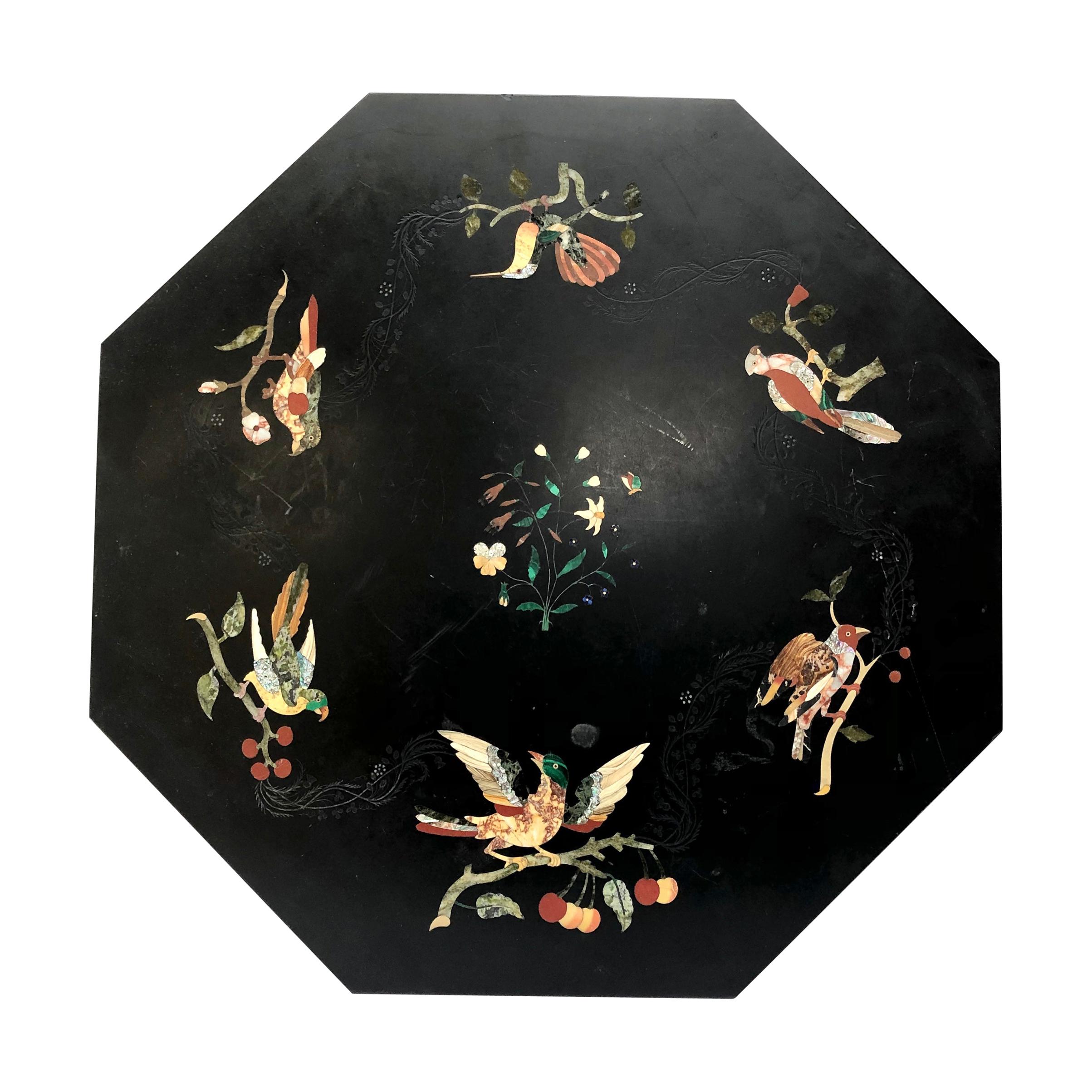 English Mid-19th Century Octagonal Ashford Black Marble and Inlaid Table Top