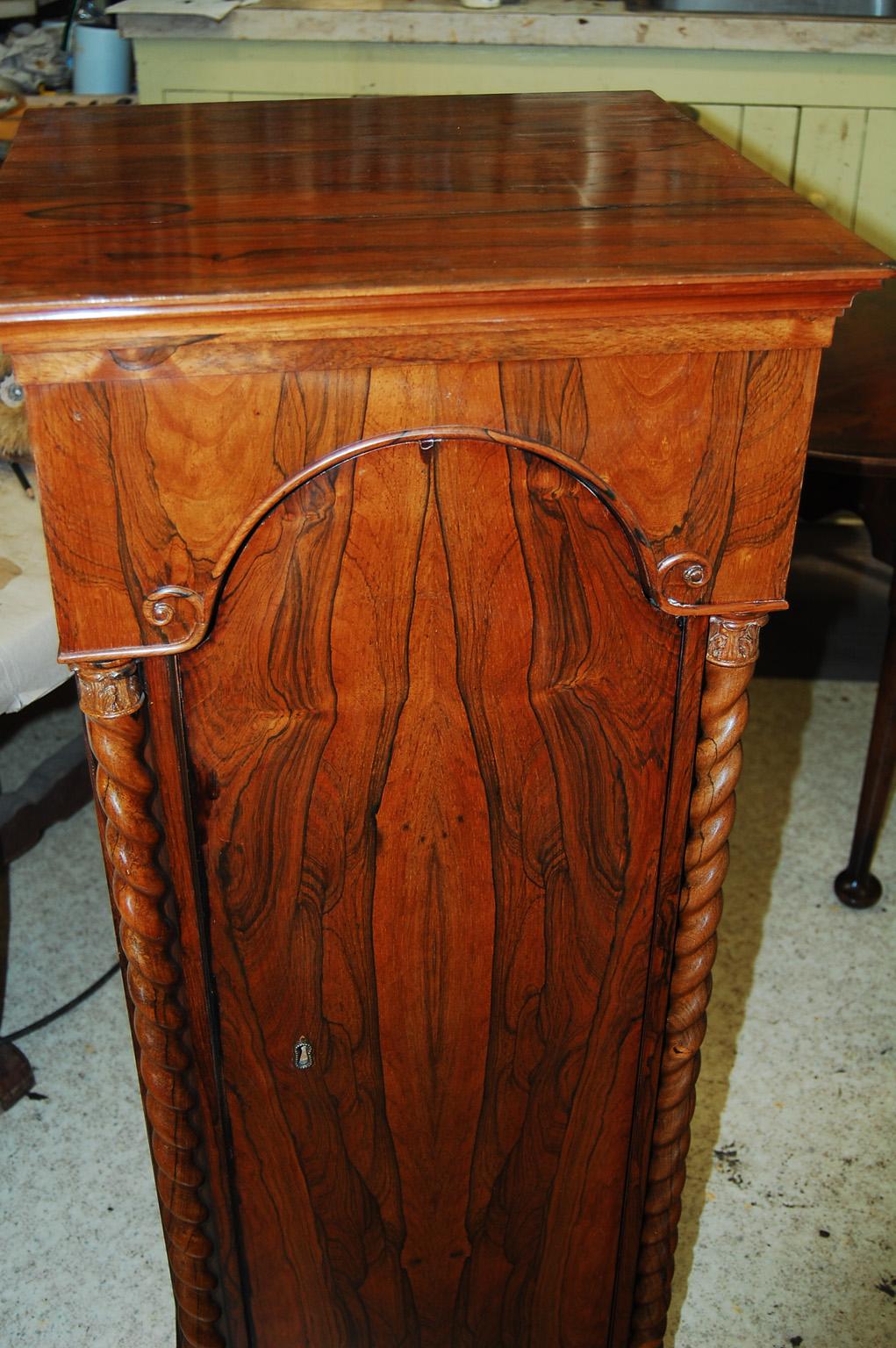 Rosewood English Mid-19th Century Pair of Pedestal Cabinets with Barley Twist Columns For Sale