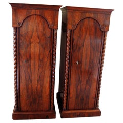 English Mid-19th Century Pair of Pedestal Cabinets with Barley Twist Columns