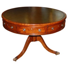 English Mid-19th Century Regency Style Mahogany Drum Table, Tooled Leather Top