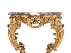 English Mid 19th Century Rococo Revival Giltwood Console Table, Breccia Marble