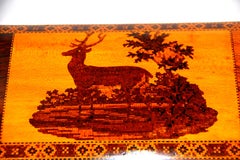 English Mid 19th Century Rosewood Tunbridge Inlaid Teacaddy with Deer and Fawn
