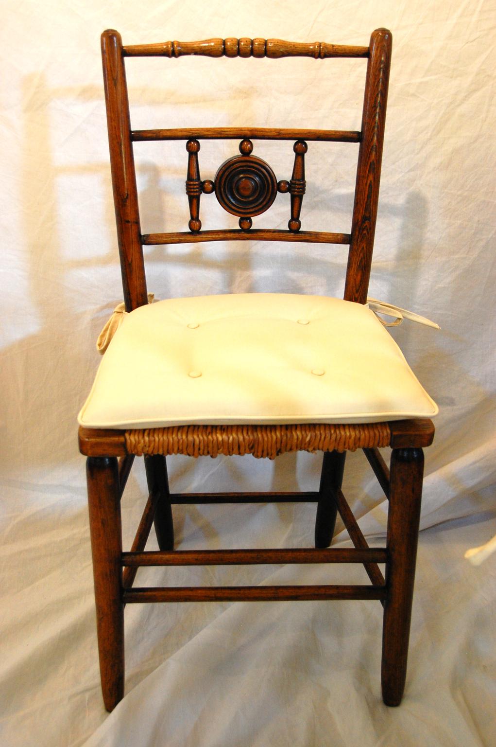 Country English Mid-19th Century Set of Eight Sussex Elm Rush Seated Dining Chairs