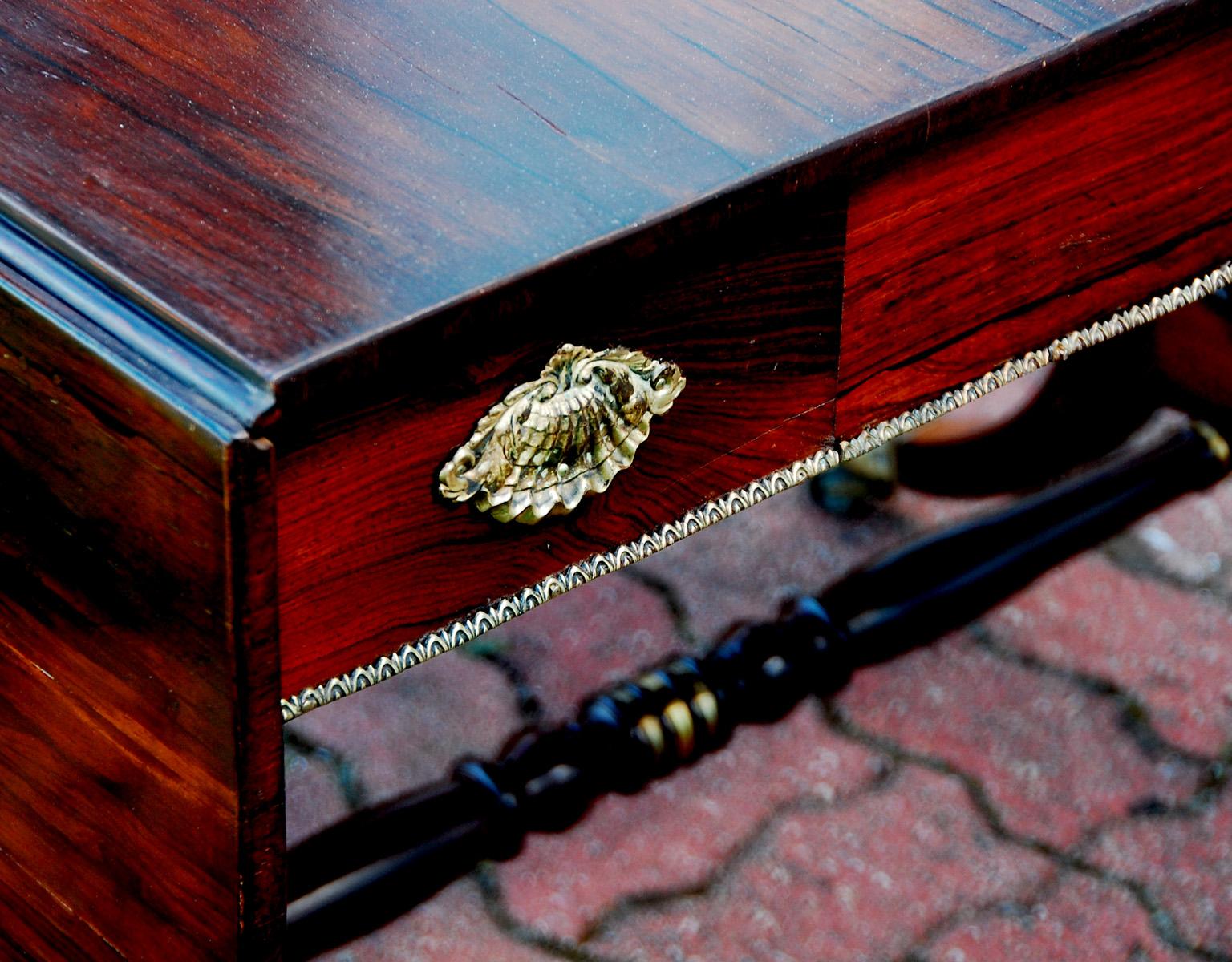 Brass English Mid-19th Century Sofa Table Stamped by  London Maker Edwards and Roberts For Sale