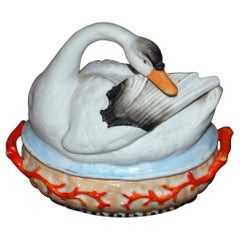 English Mid 19th Century Staffordshire Swan on Basket