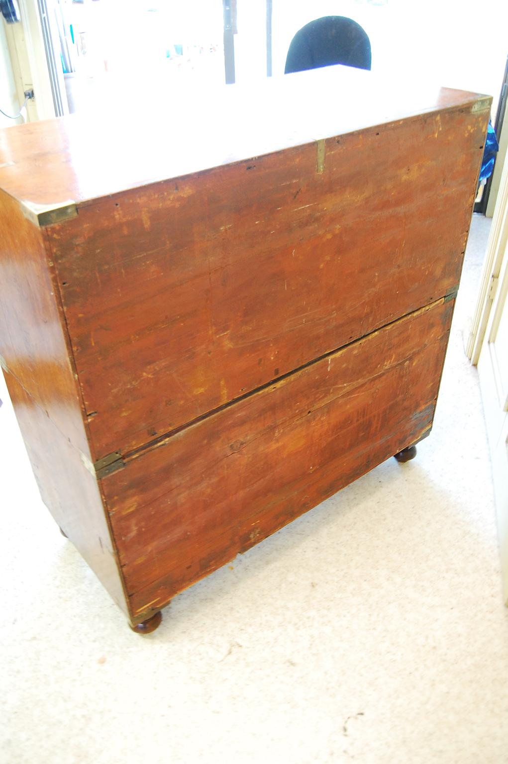 English Mid 19th Century Teak Military Chest of Drawers in Two Parts For Sale 3
