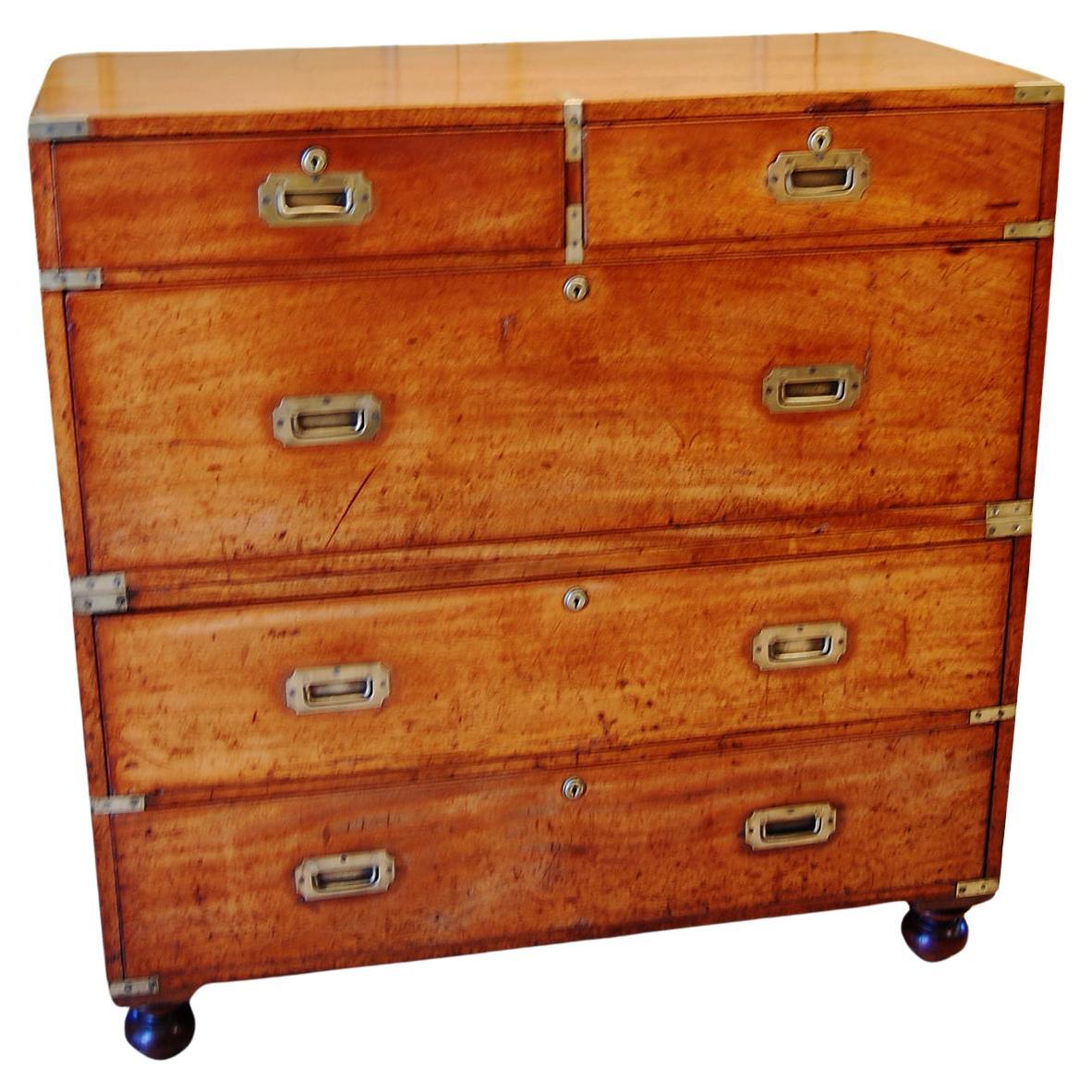 English Mid 19th Century Teak Military Chest of Drawers in Two Parts For Sale
