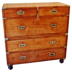 English Mid 19th Century Teak Military Chest of Drawers in Two Parts