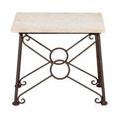 English Mid 20thC Brutalist Wrought Iron & Stone Side Table