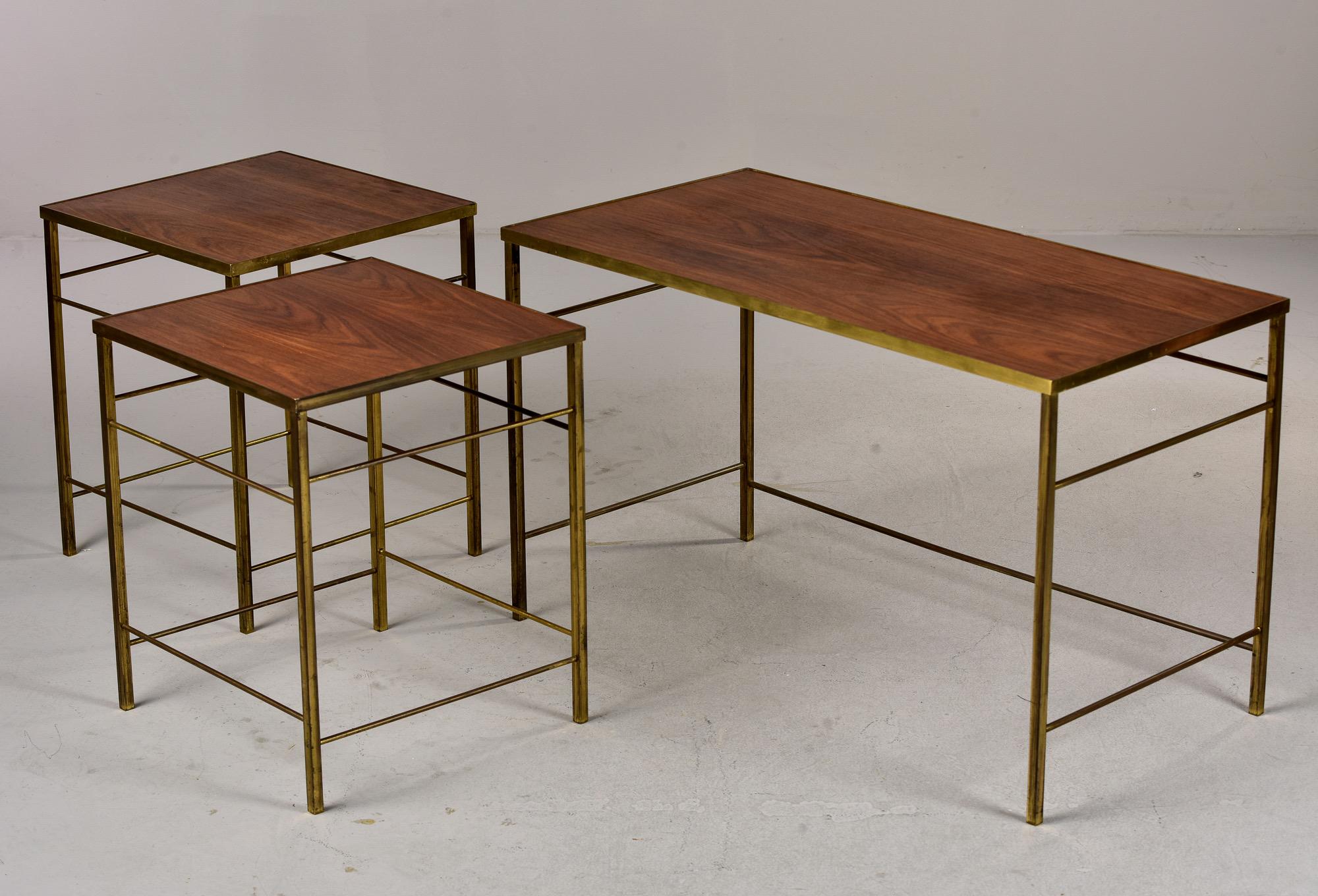 English Mid Century Brass and Wood Trio of Stacking Tables For Sale 5