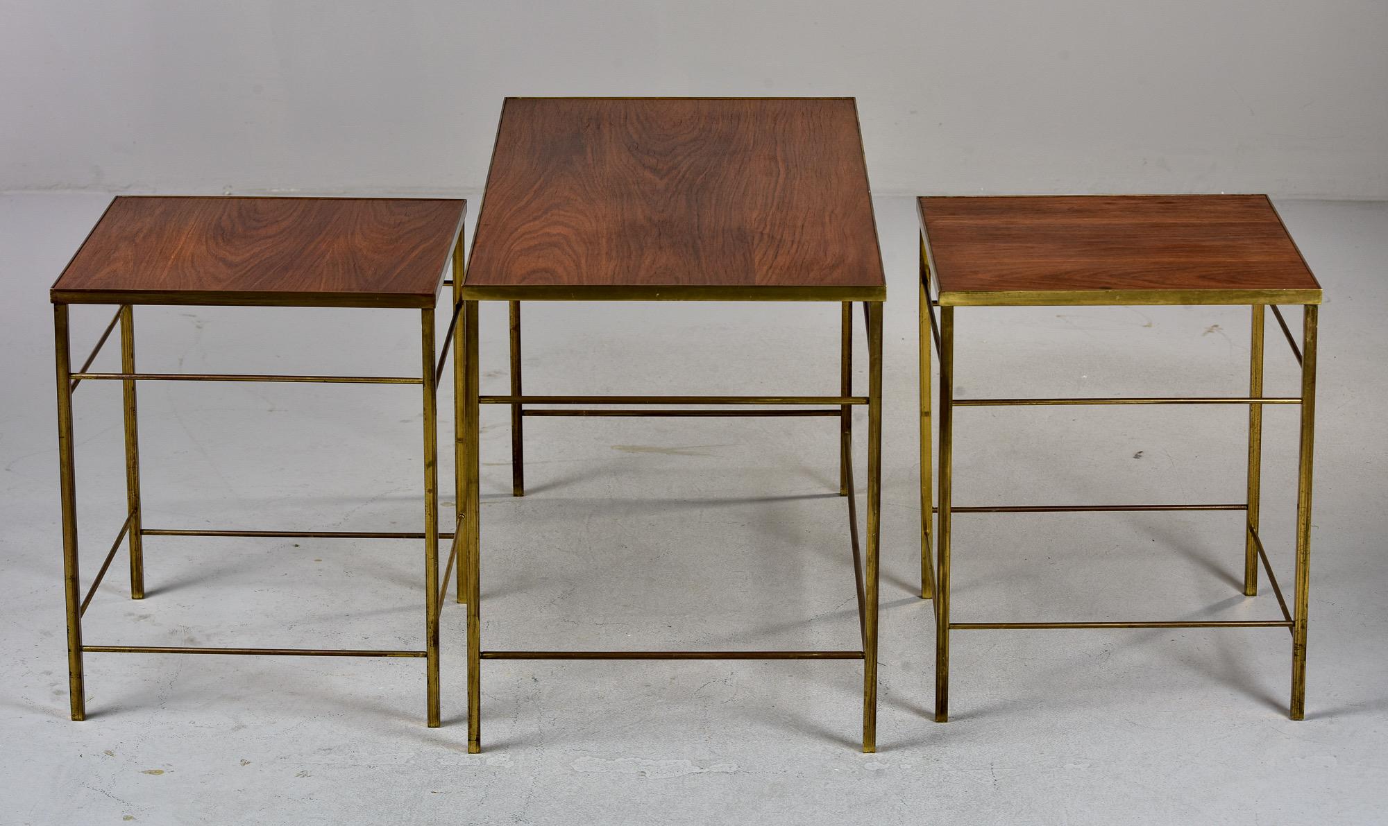 English Mid Century Brass and Wood Trio of Stacking Tables For Sale 6