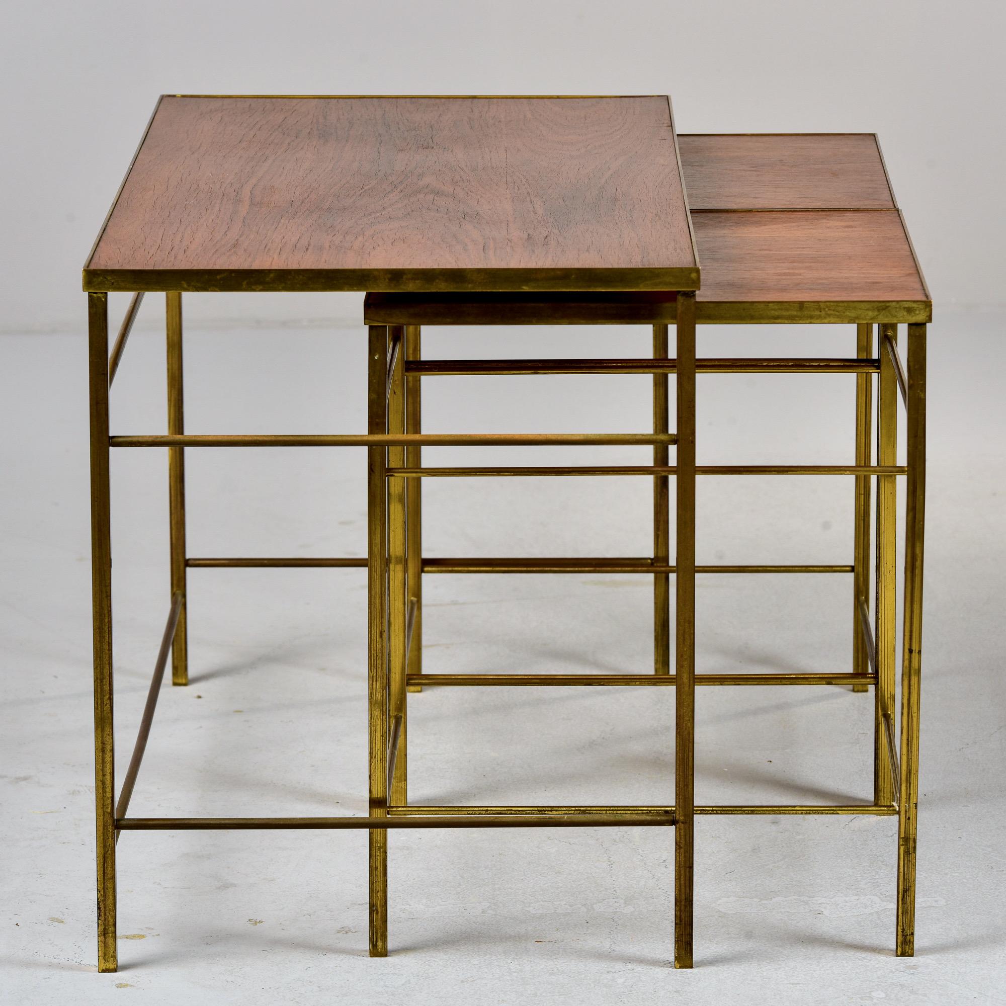 English Mid Century Brass and Wood Trio of Stacking Tables For Sale 1