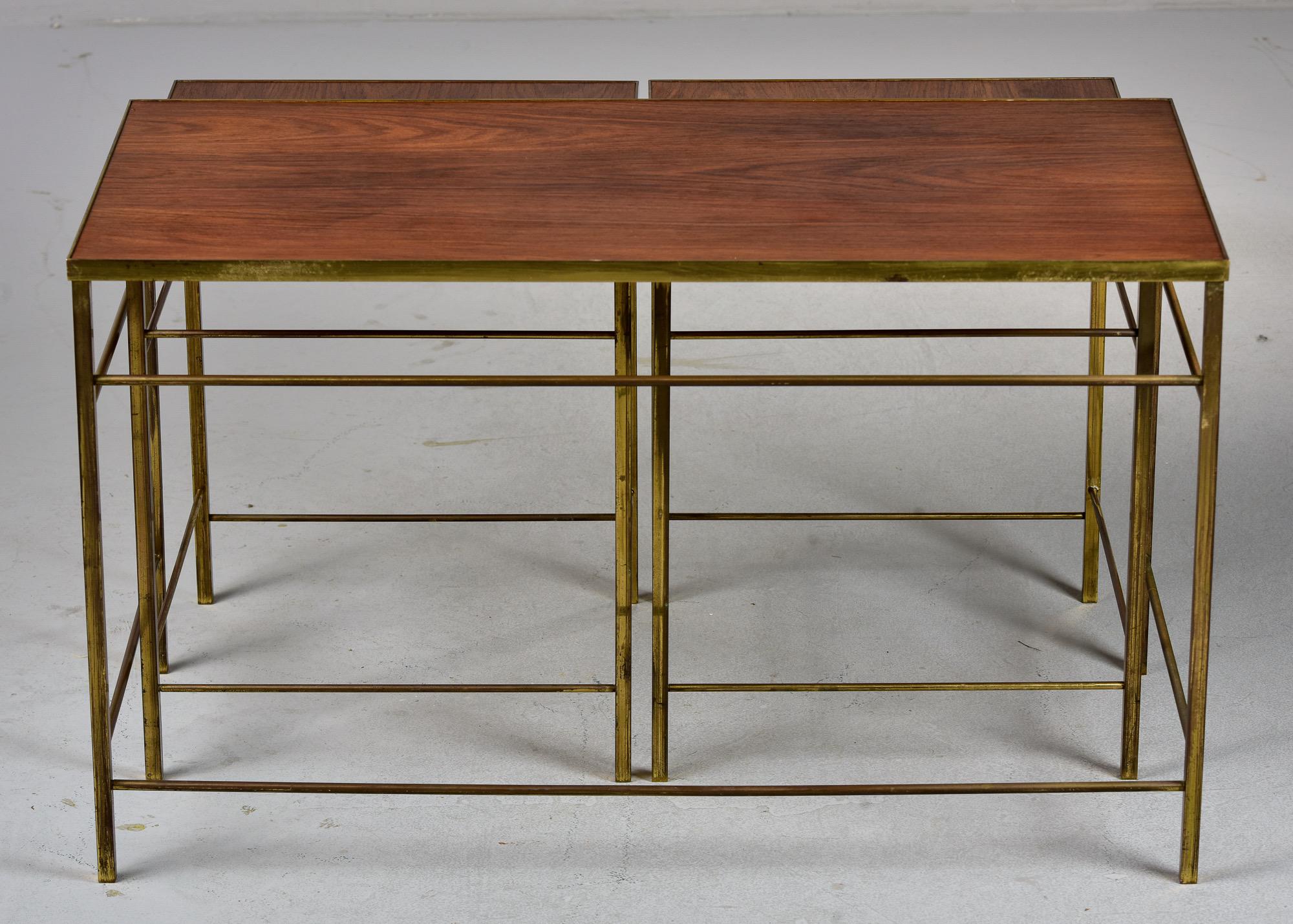 English Mid Century Brass and Wood Trio of Stacking Tables For Sale 2