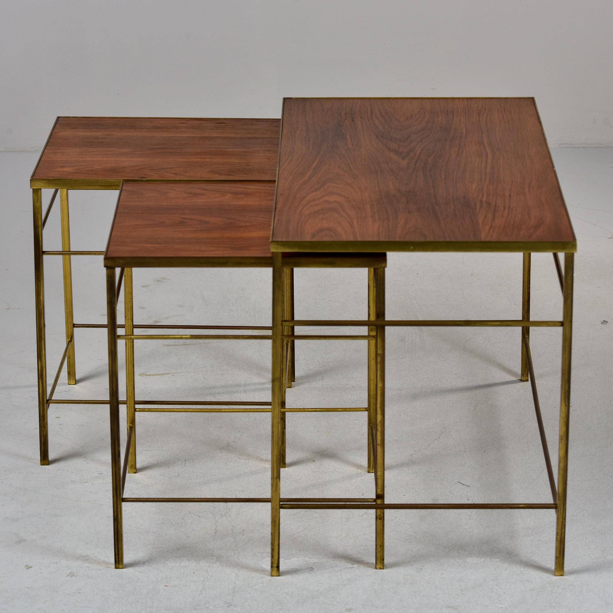 English Mid Century Brass and Wood Trio of Stacking Tables For Sale 4
