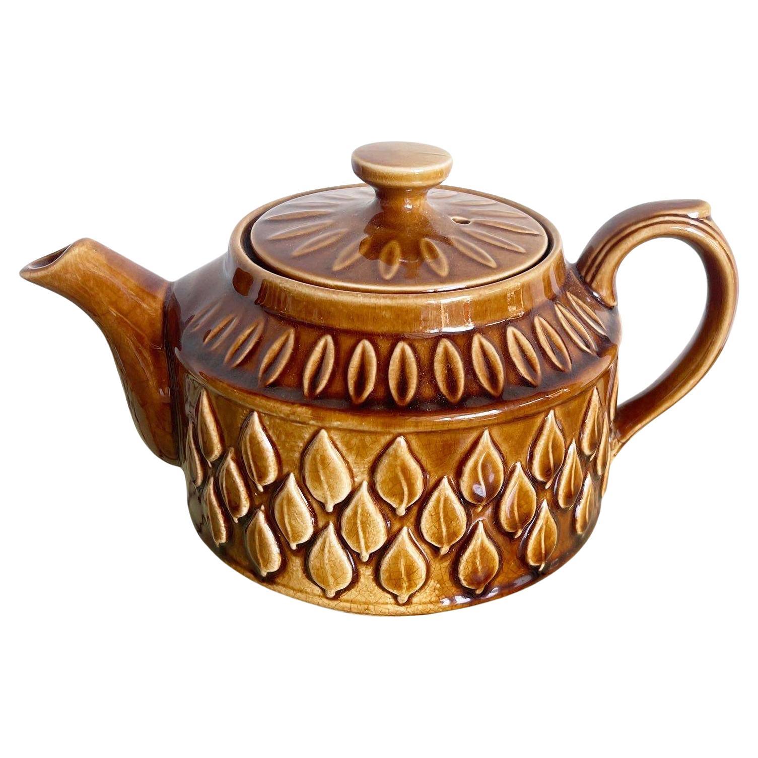 English Mid Century Brown Pottery Tea Pot “Leaf” For Sale
