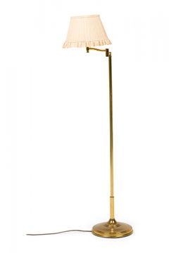 English Mid-Century Fluted Brass Floor Lamp with Adjustable Arm