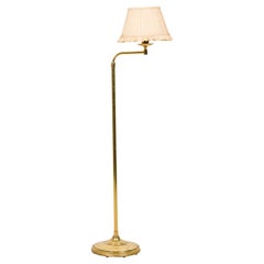 English Mid-Century Fluted Brass Floor Lamp with Pleated & Ruffled Fabric Shade