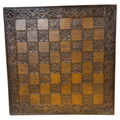 English Mid Century Large Syroco Wood Celtic / Gothic  Motif Chess Board